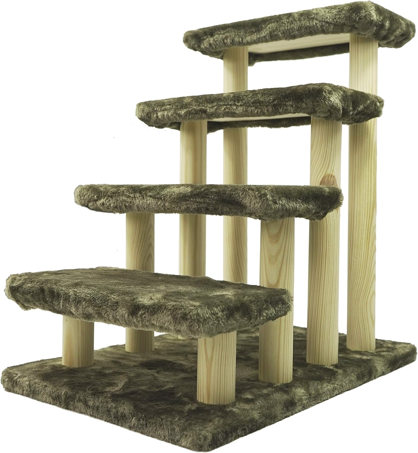 Wooden Pet Stairs 4-Step Ladder with Detachable Carpet for High Bed Couch Brown k7