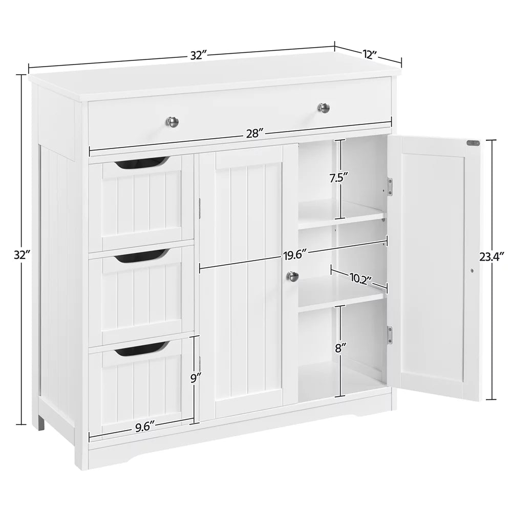 Topeakmart 4 Drawer Floor Storage Cabinet with Adjustable Shelf, White P19903