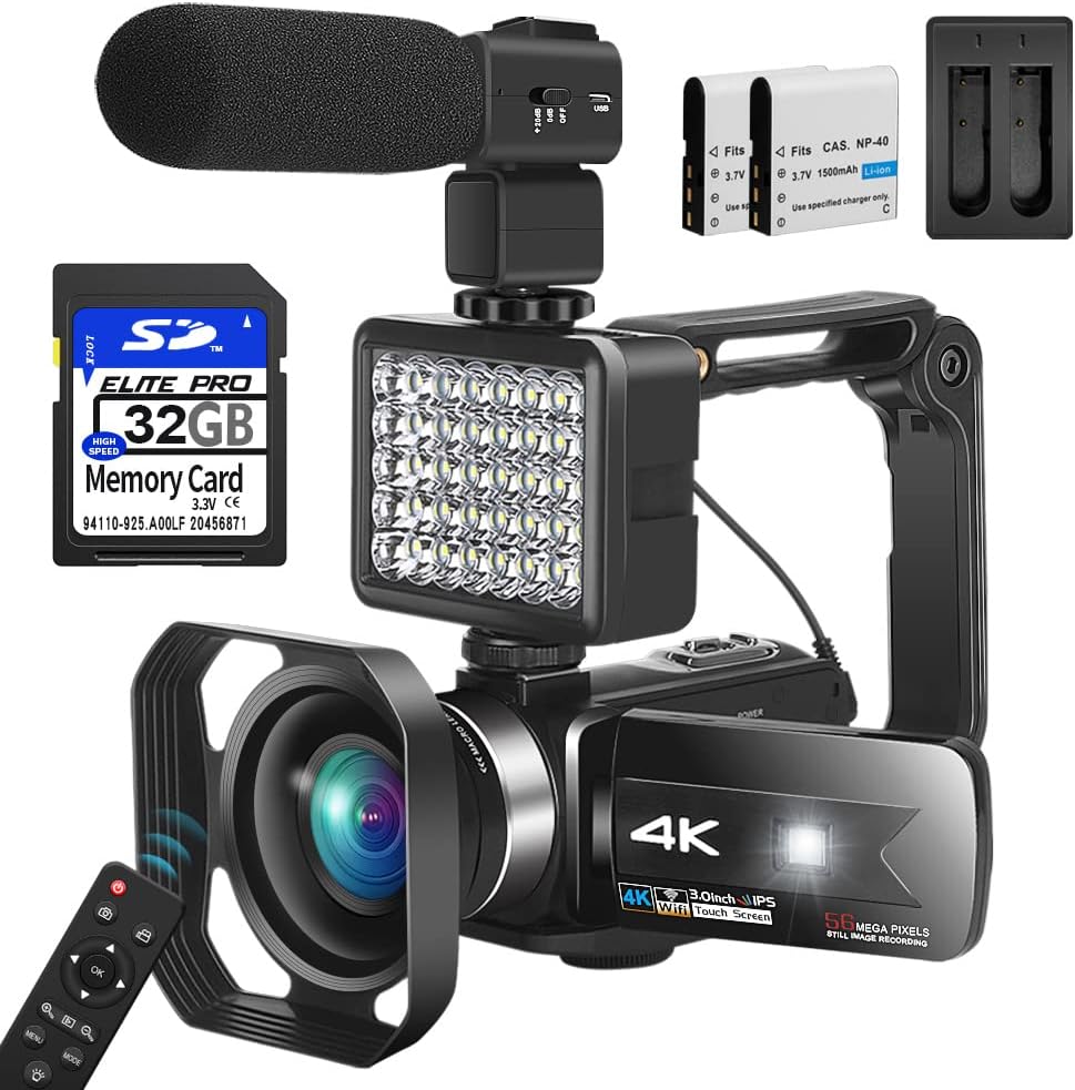 4K Camcorder 56MP with Microphone and Touch Screen q7
