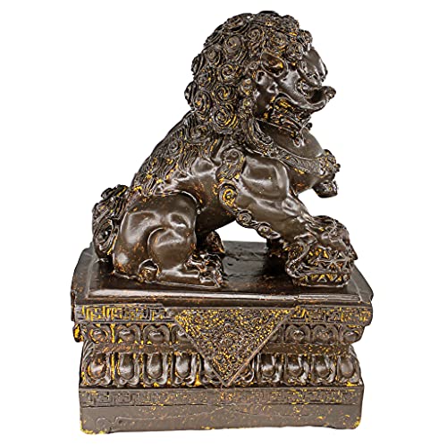 Chinese Guardian Lion Foo Dog Statues Set of Two 9 Inch Bronze Finish k7