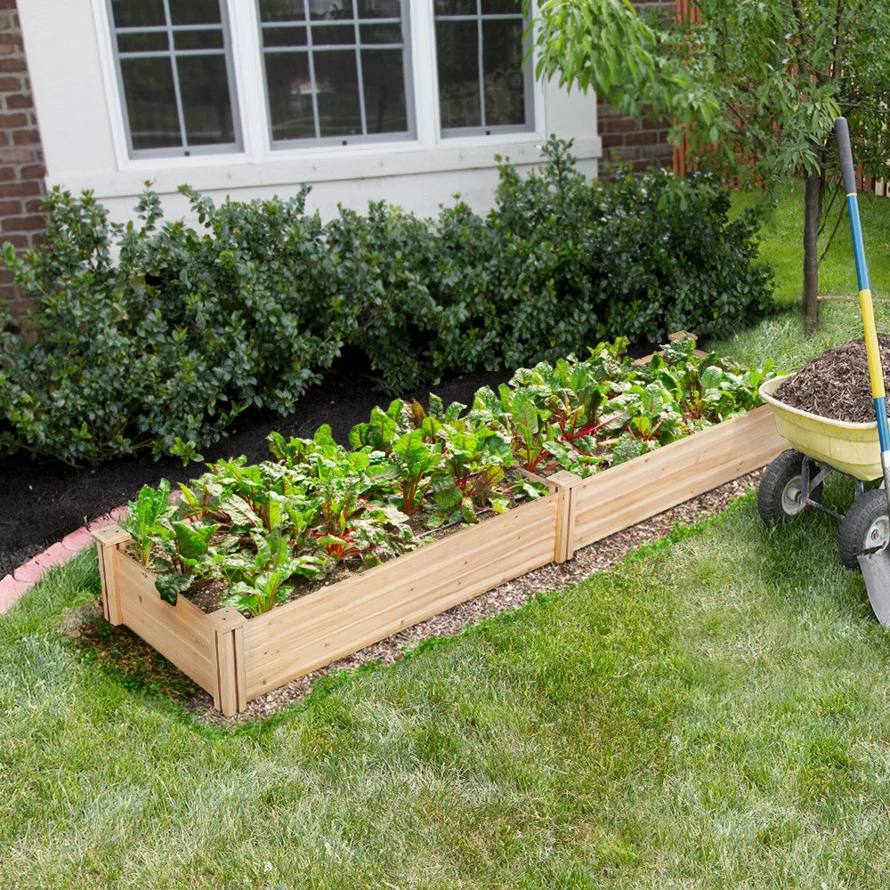 Easyfashion Wooden Raised Garden Bed, 96.7 x 24.6 x 10.6 inch, Natural Wood H225