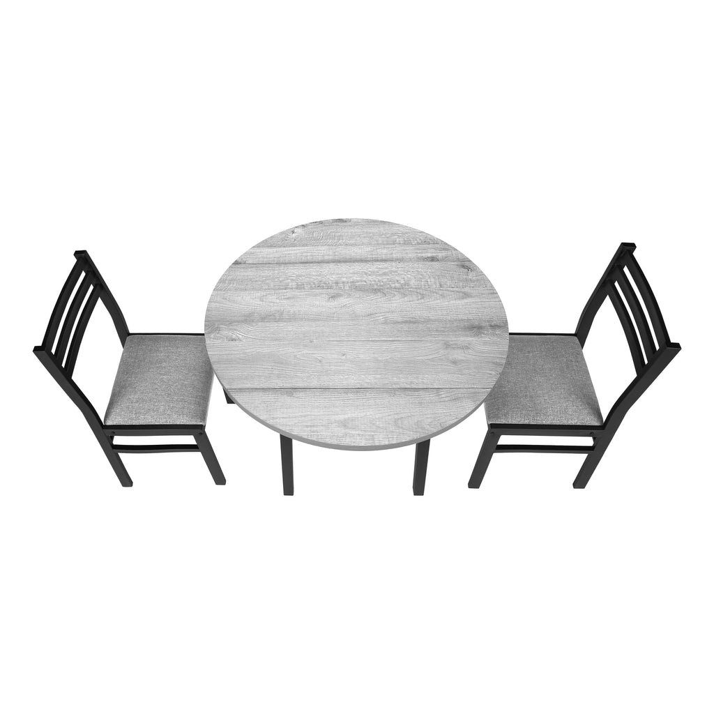 Gray Dining Table Set 3pcs Small Drop Leaf Black Metal O7490