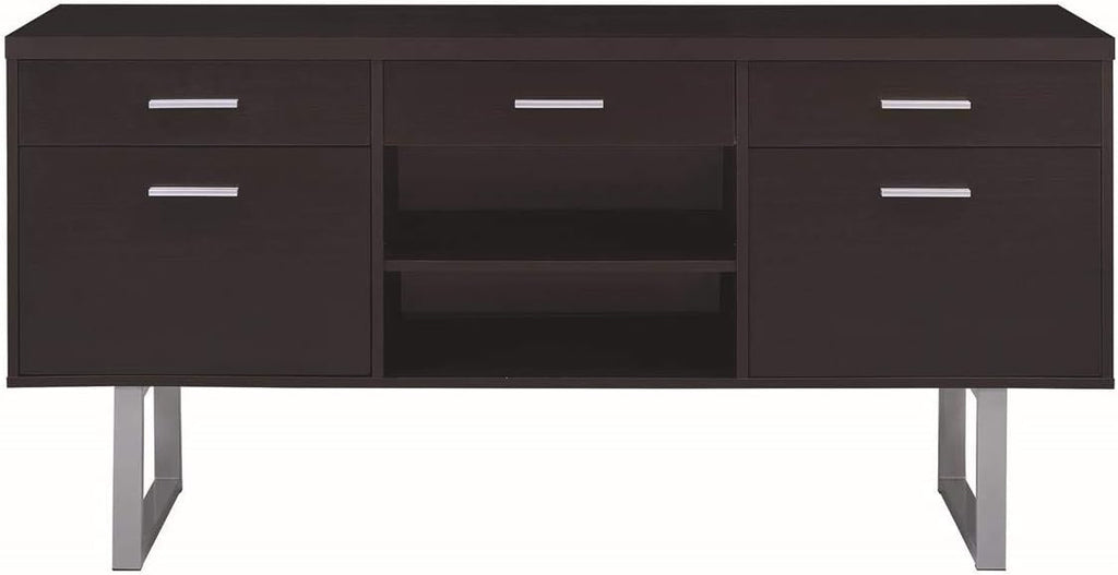 Cappuccino Credenza with Metal Sled Legs, 60 x 16 x 30 in a7