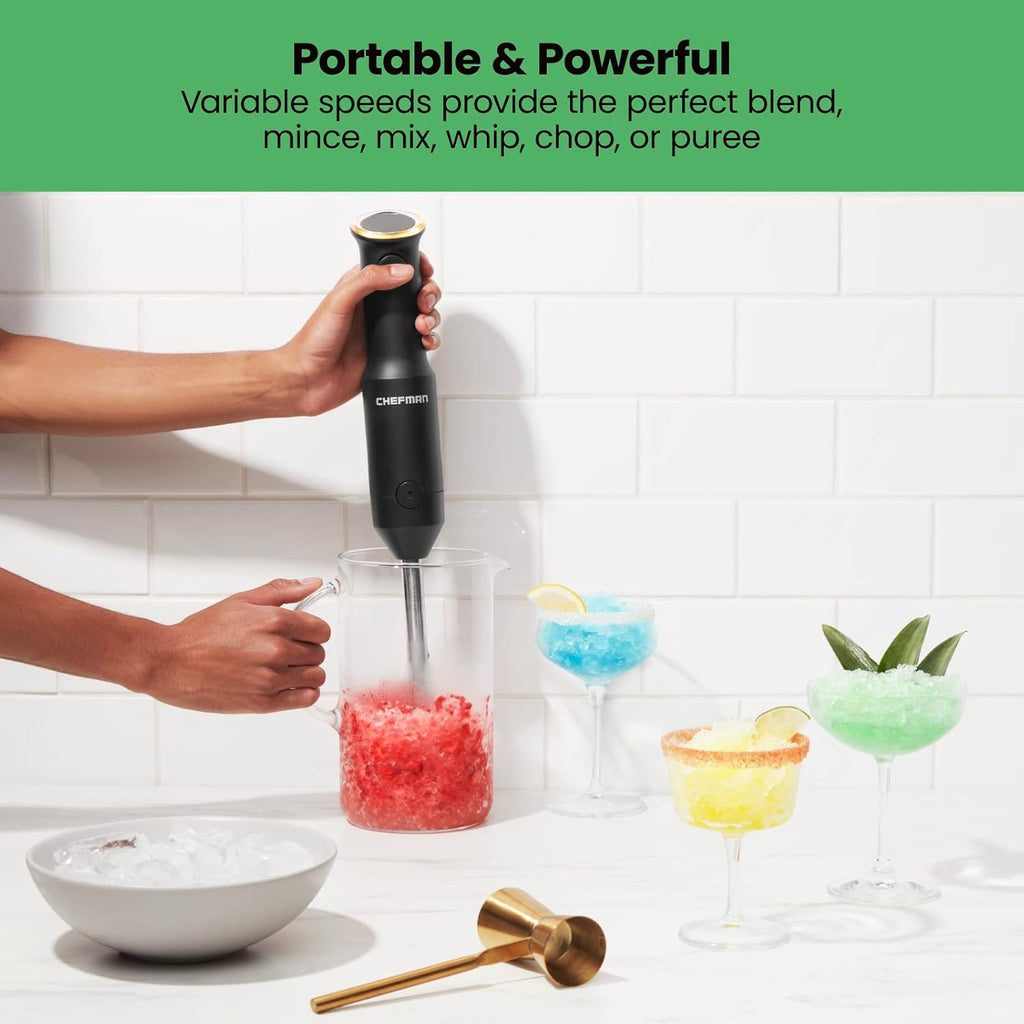 Chefman Cordless Portable Immersion Blender, One-Touch Speed Control, Black U74405