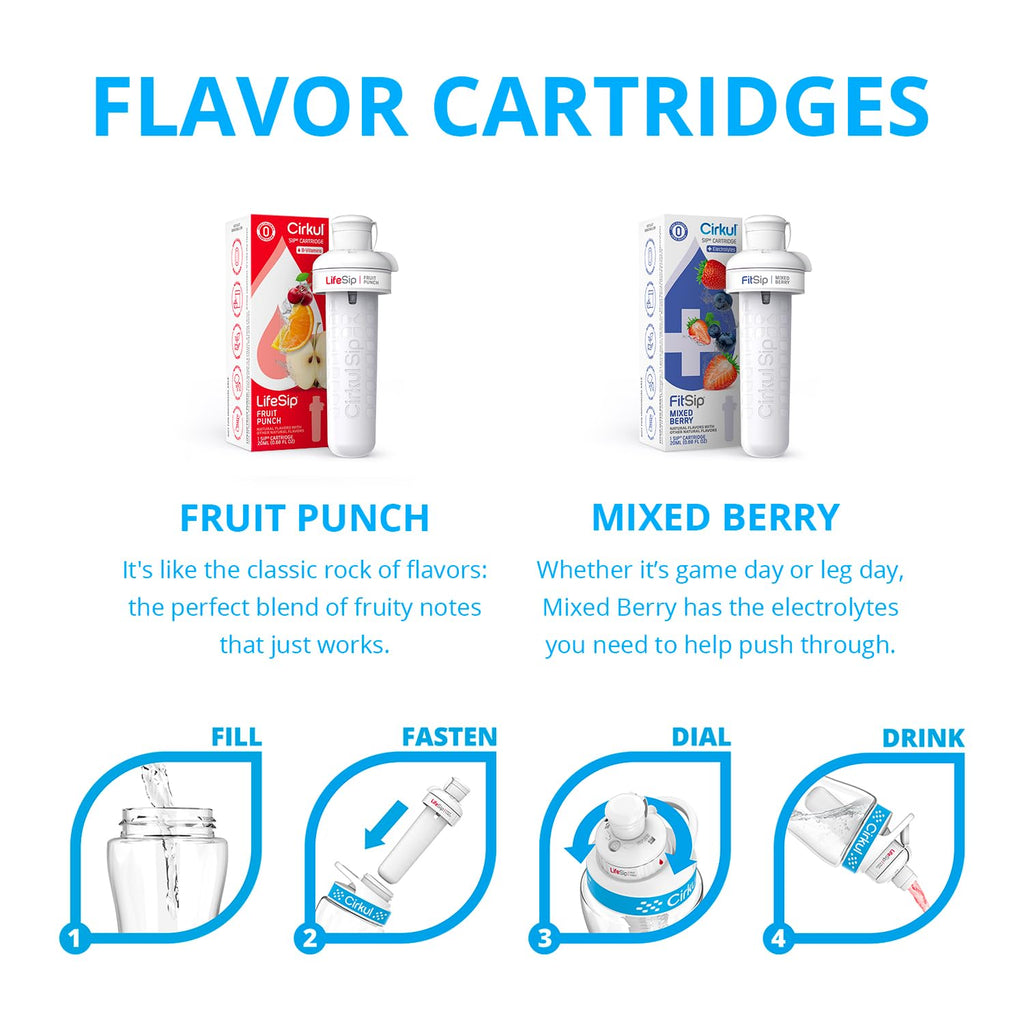 Cirkul Water Bottle + 2 Flavor Cartridge Starter Kit, 22 oz, BPA-Free Plastic E16003