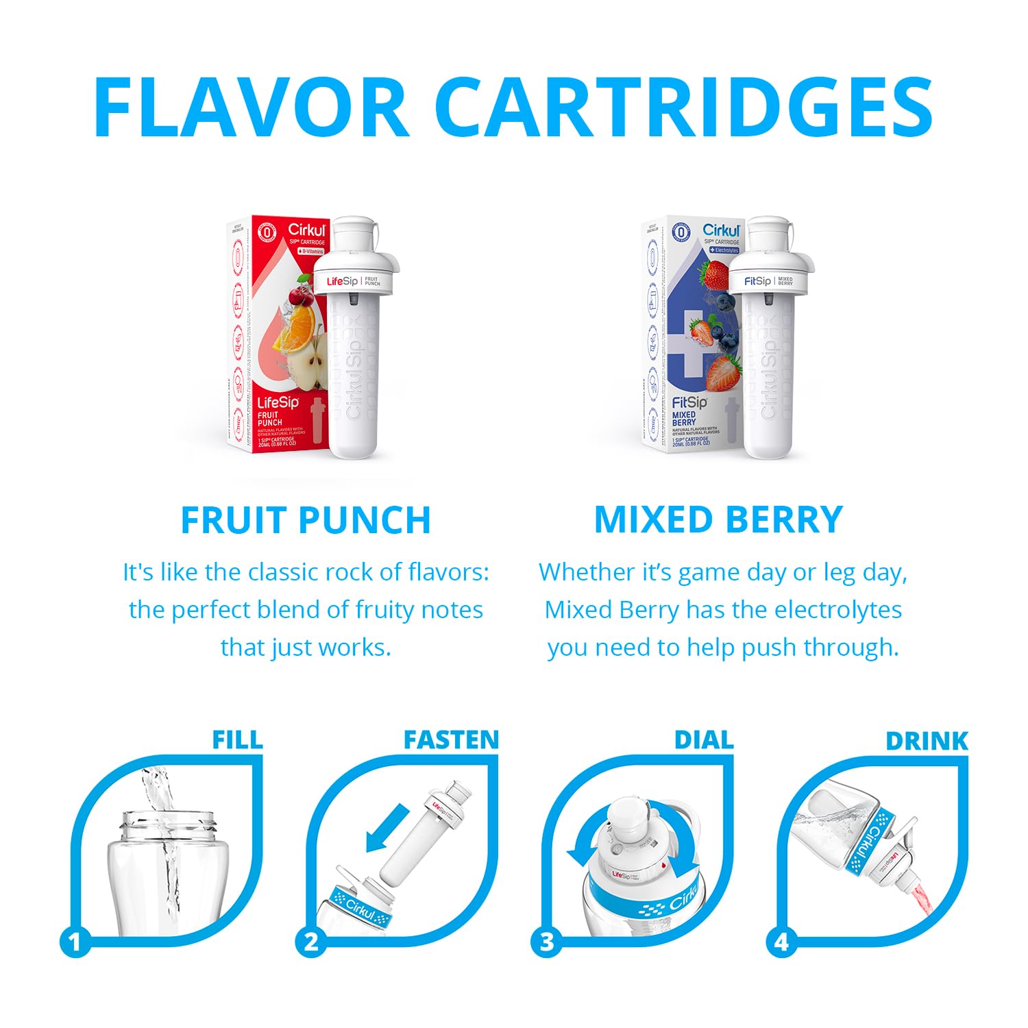 Cirkul Water Bottle + 2 Flavor Cartridge Starter Kit, 22 oz, BPA-Free Plastic E16003
