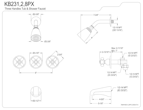 Kingston Brass KB235PX Tub and Shower Faucet, Oil Rubbed Bronze O238