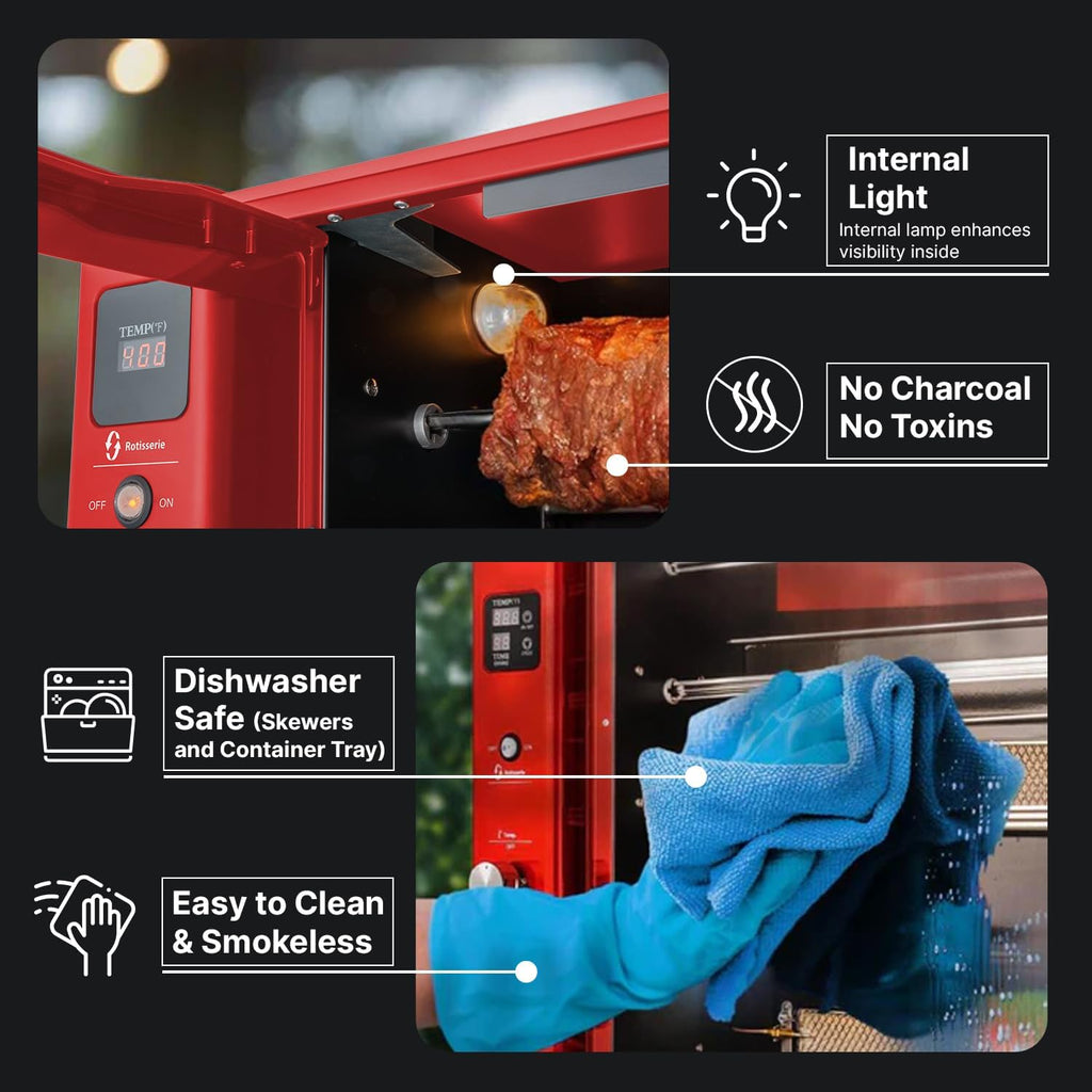 Brazilian Flame Churrasco® Gas Rotisserie Oven Grill Roaster with Auto Rotating Skewers X27946
