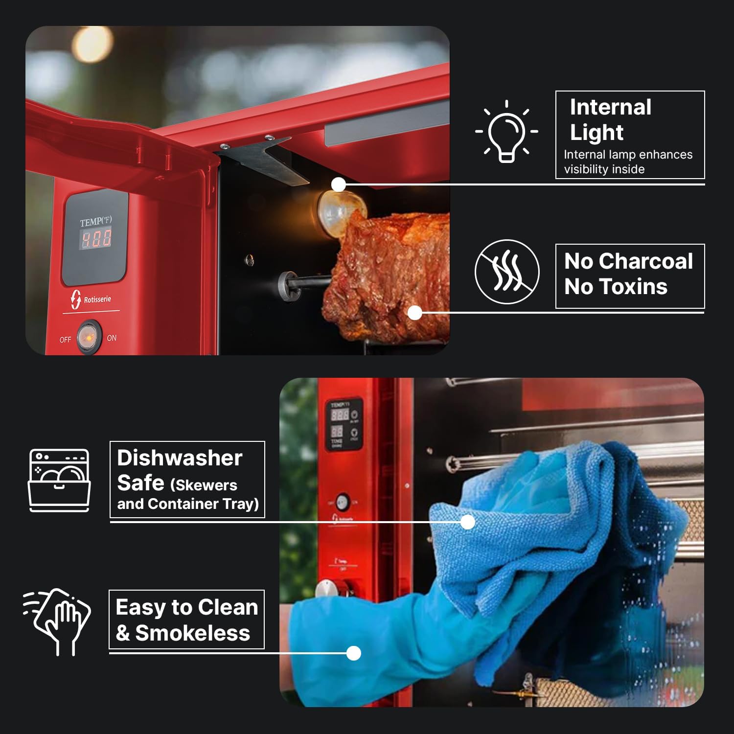 Brazilian Flame Churrasco® Gas Rotisserie Oven Grill Roaster with Auto Rotating Skewers X27946