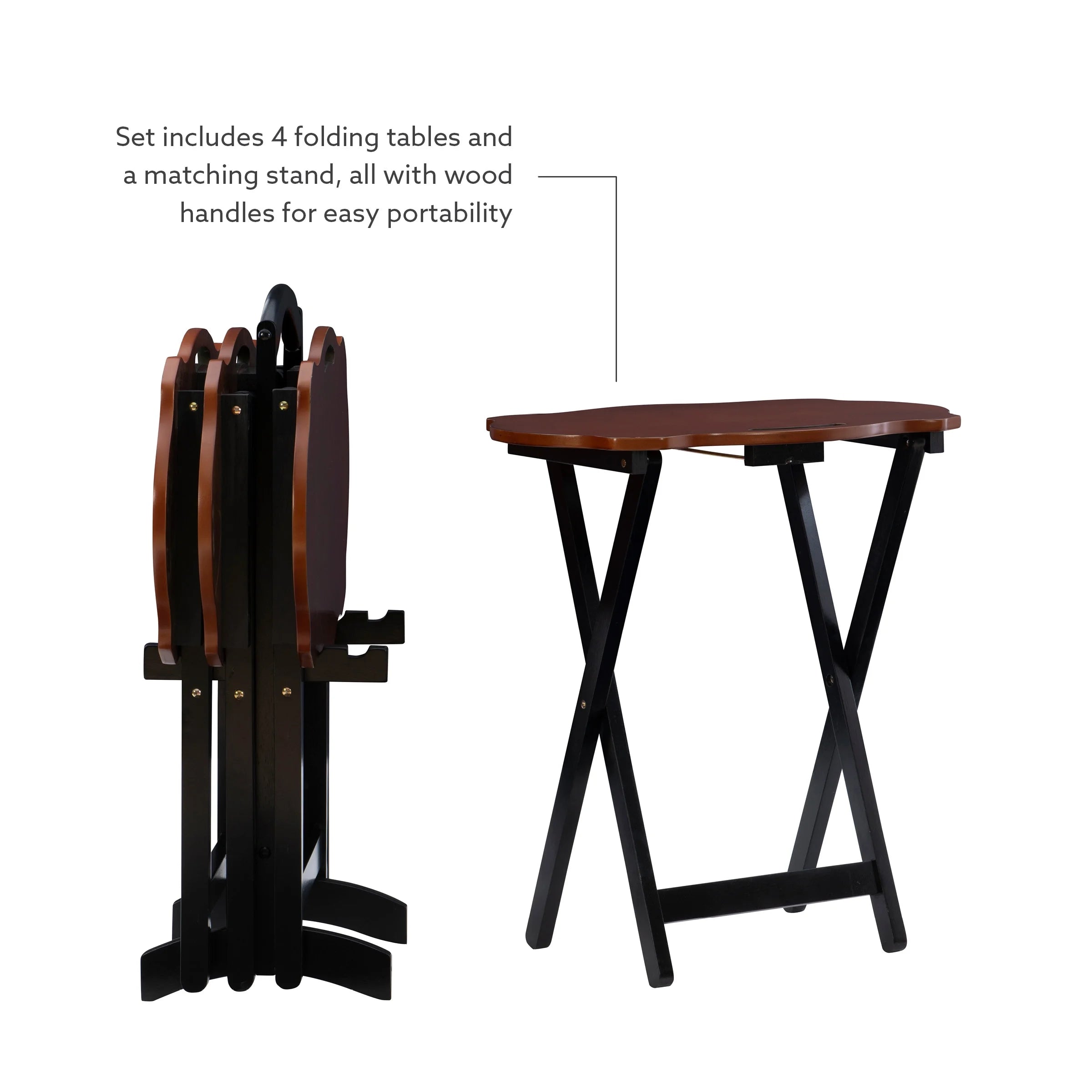 Powell Serpentine 5-Piece Folding Side Table TV Tray Set with Stand, Hazelnut/Black H30120