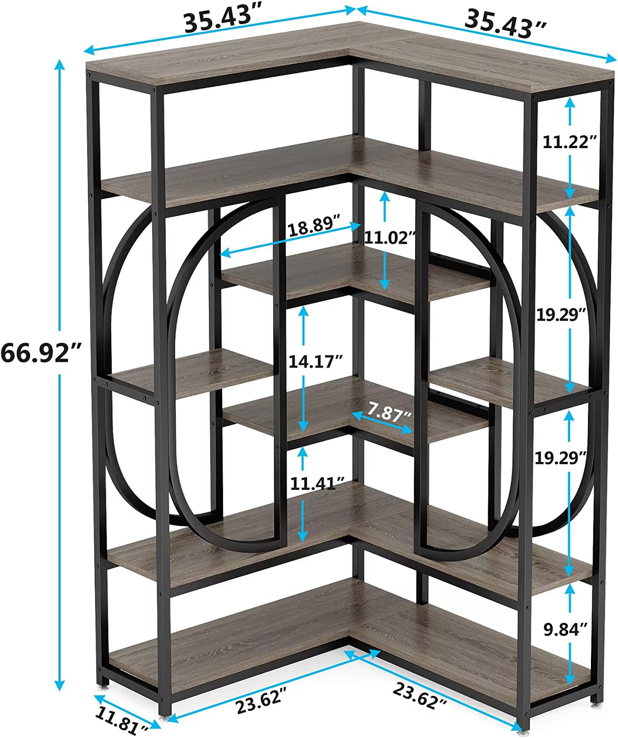 Tribesigns 7-Shelf Corner Bookshelf, L-Shaped Modern Bookcase with Storage Y42421