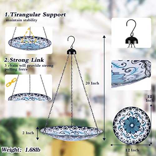 Hanging Bird Bath for Outdoors 11 Inch Glass Bowl q7k