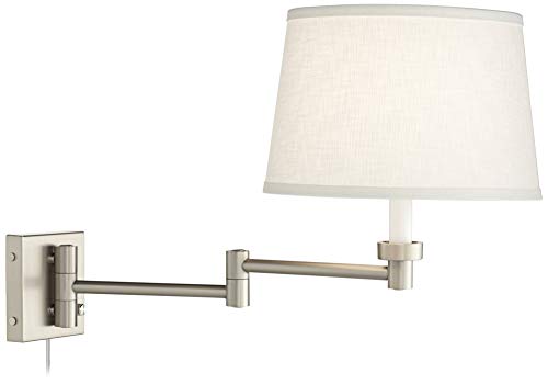 Possini Euro Design Swing Arm Wall Lamp Brushed Nickel Dimmable White Linen Shade Z78709