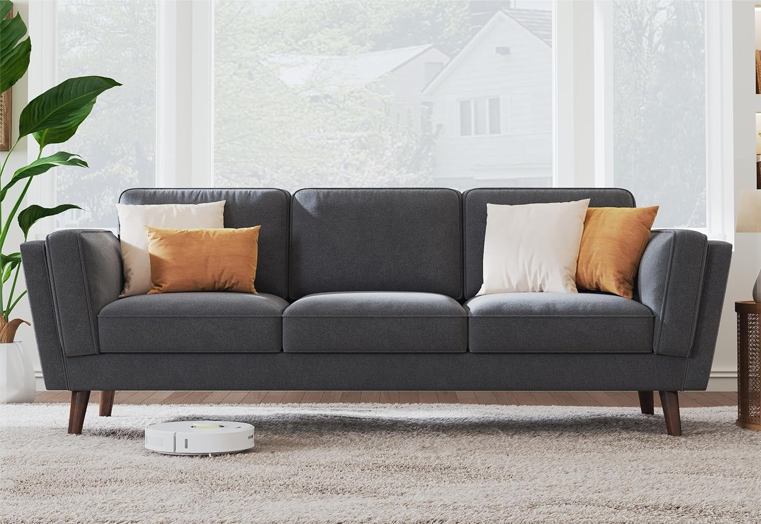 Papajet Sofa 87 inch Modern Couch with Embedded Arm Pillow, Dark Grey P75207