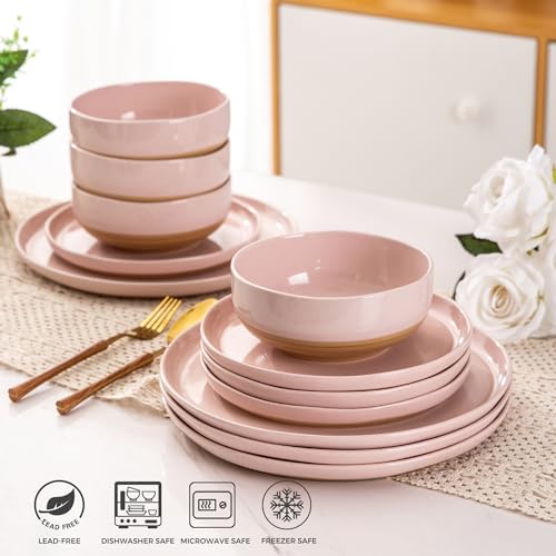 AmorArc Ceramic Dinnerware Set for 6, 18 Pieces Handpainted Stoneware, Light Beige V444110