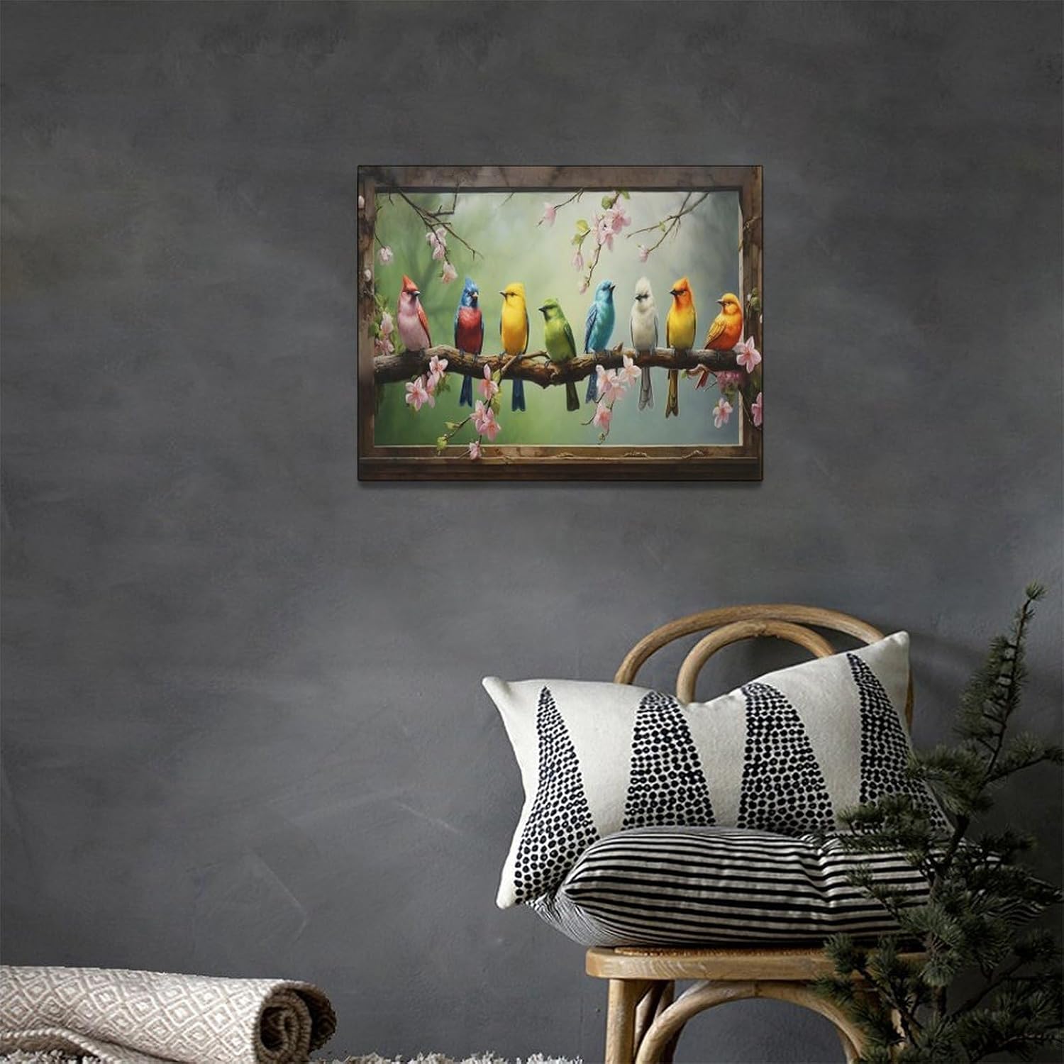 Hummingbirds Wall Art Farmhouse Canvas Bird Pictures Painting 16x12 a7