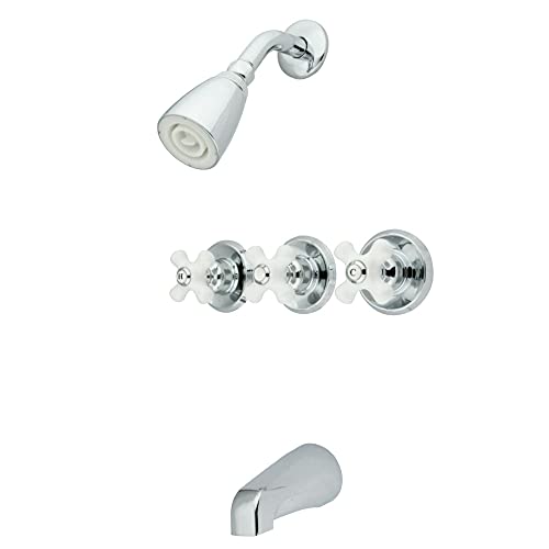 Kingston Brass KB235PX Tub and Shower Faucet with 3-Porcelain Cross Handle, Oil Rubbed Bronze,5-Inch Spout Reach , Oil-Rubbed Bronze