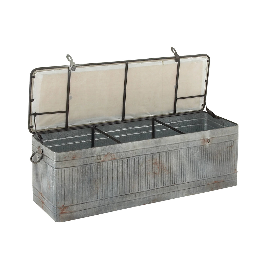 DecMode Metal Galvanized Storage Bench with Cream Burlap Top K1740
