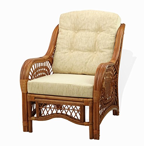 Malibu Lounge Accent Armchair Natural Rattan Wicker with Cushion X496406