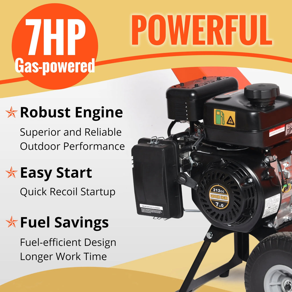 Wood Chipper Shredder Mulcher 7HP Gas Powered Compact 3 Inch Max Capacity a7