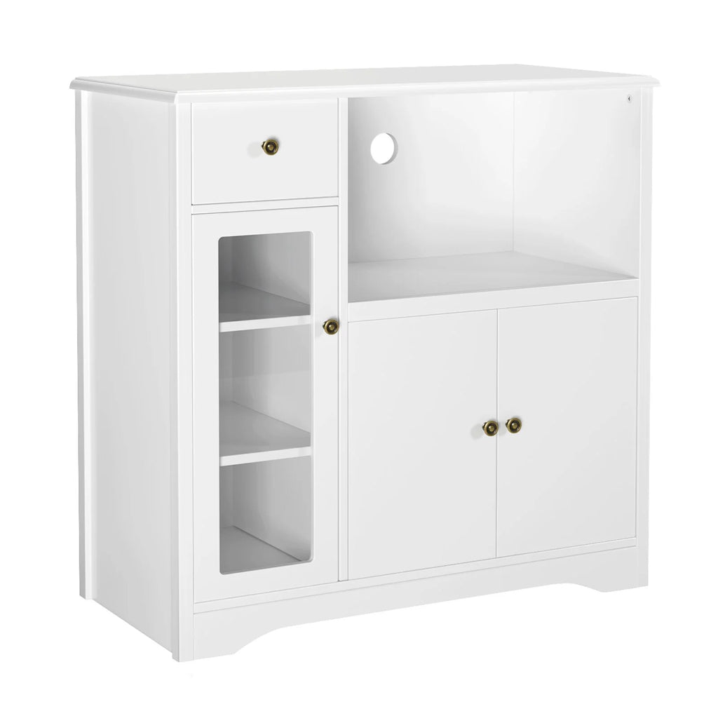 Homfa Microwave Cabinet with Hutch, White W754241