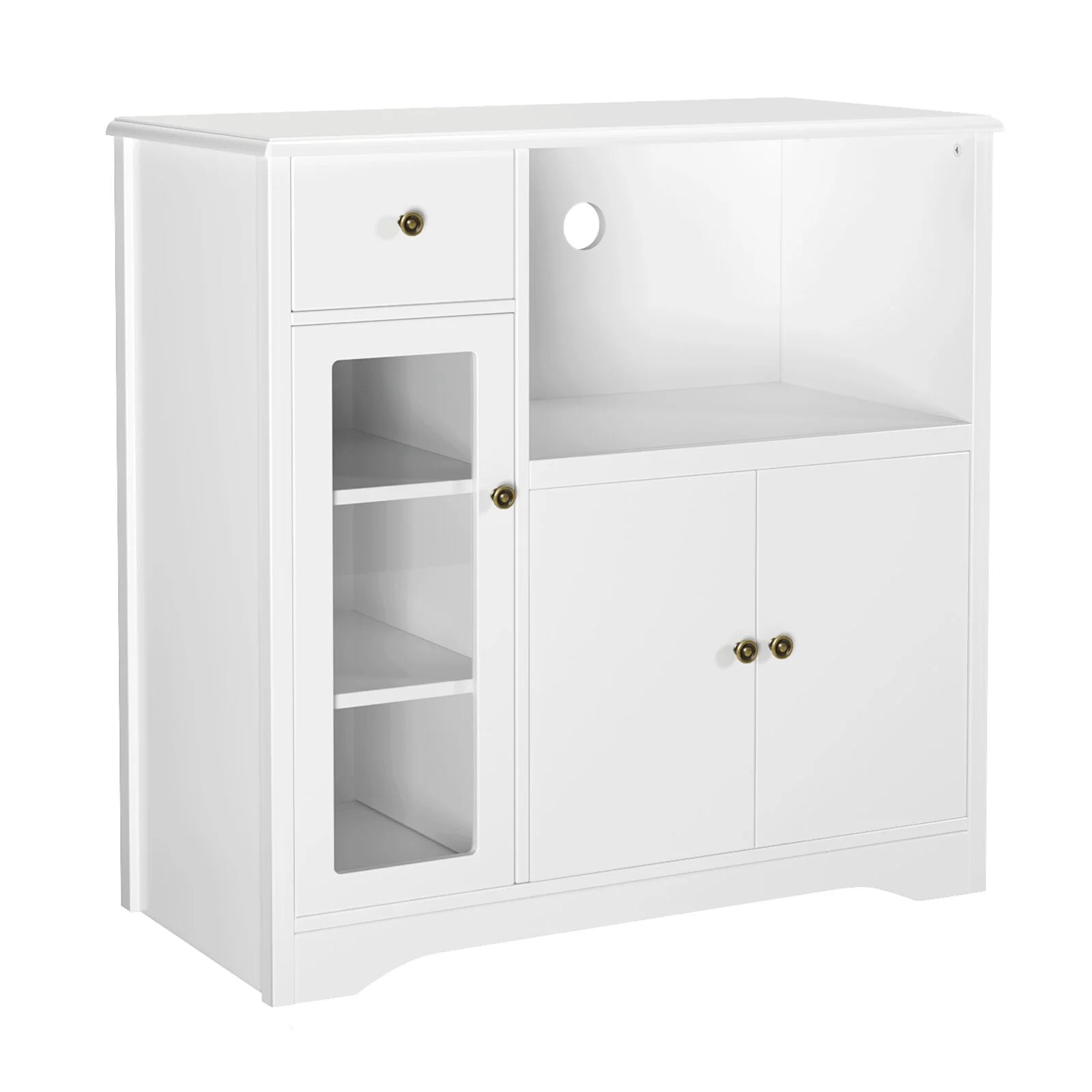 Homfa Microwave Cabinet with Hutch, White W754241