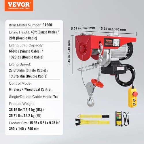 Electric Hoist 2200 lbs 110V Wireless Remote Control k7