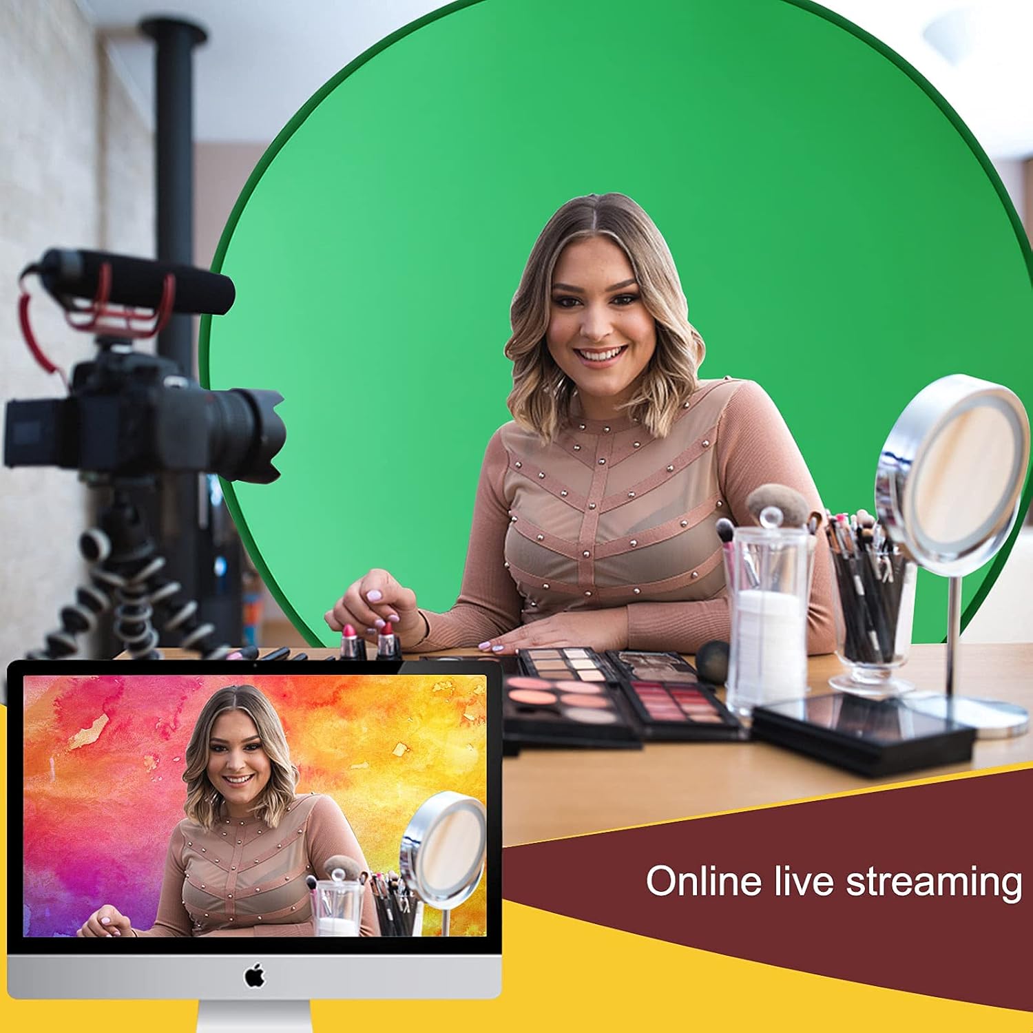 Portable Green Screen Backdrop 56 Collapsible Webcam Background for Home Office Video Conferencing a7