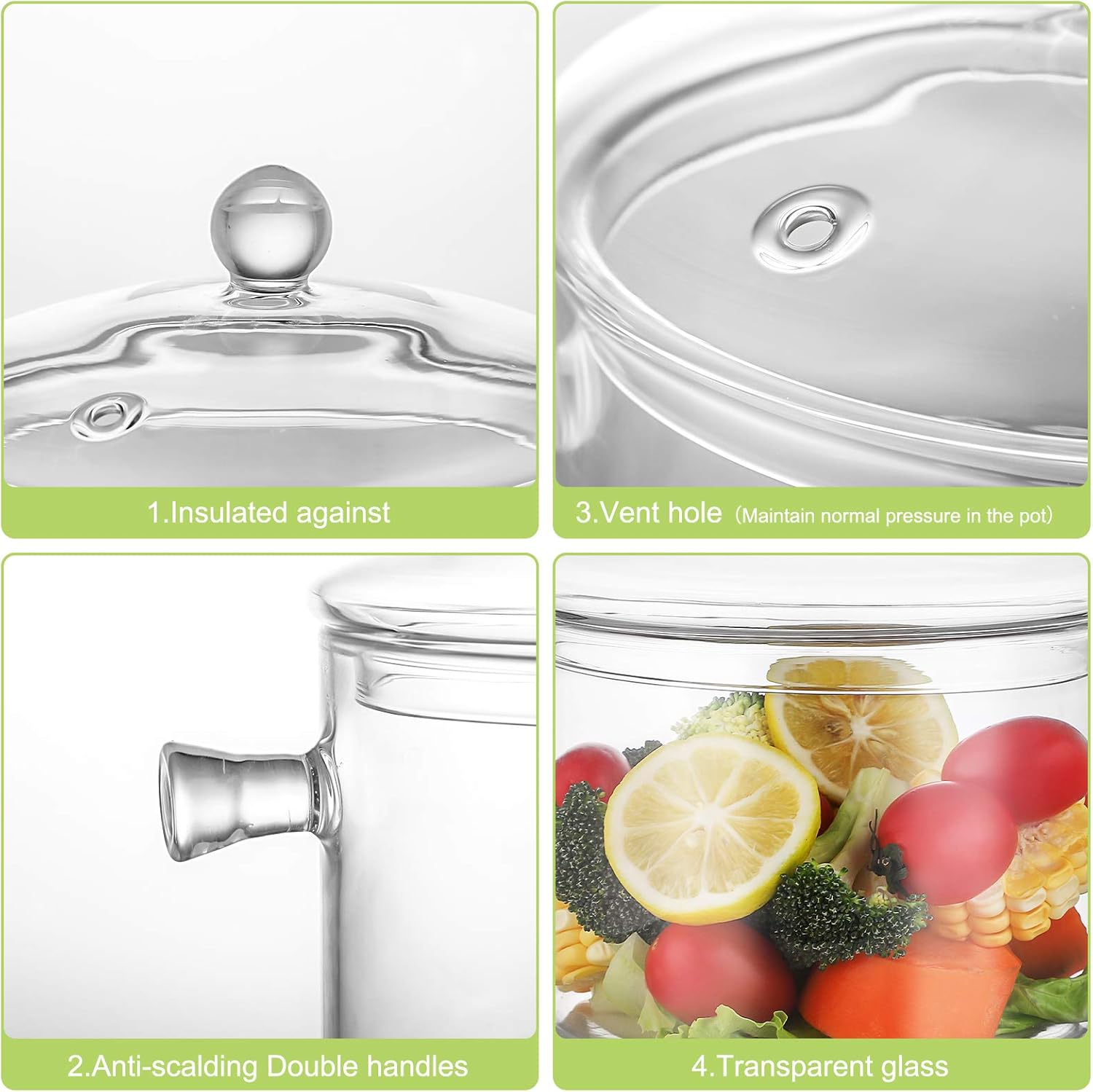 Glass Saucepan with Cover 1.5 Liter Heat Resistant Cookware k7