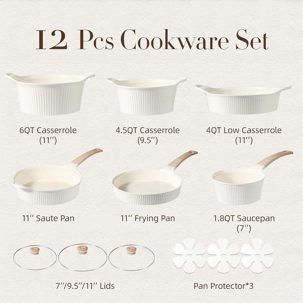 CAROTE Pots and Pans, Non Stick Cookware Set, 12 Pcs, Compatible with All Stovetops K465