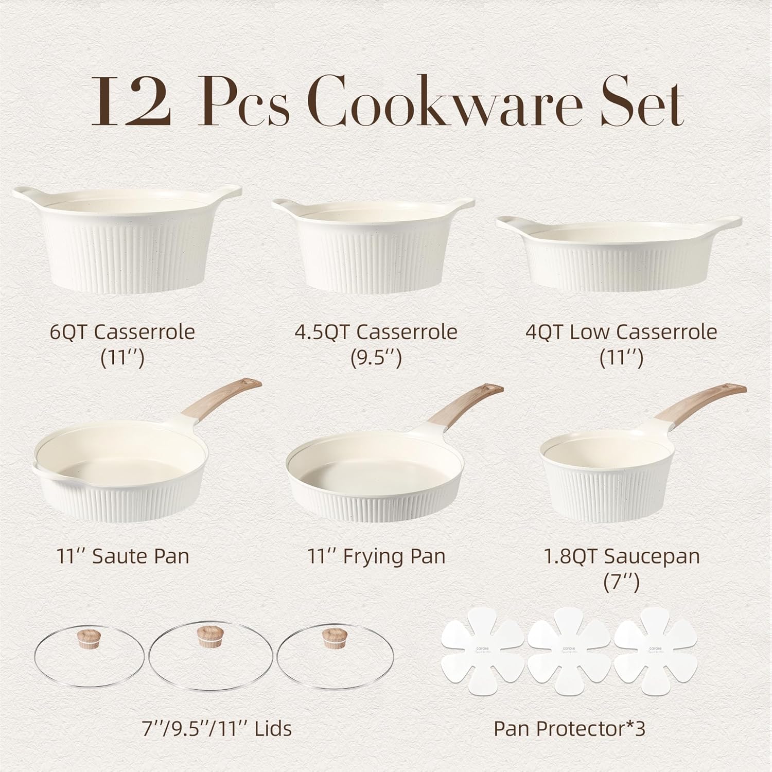 CAROTE Pots and Pans, Non Stick Cookware Set, 12 Pcs, Compatible with All Stovetops K465