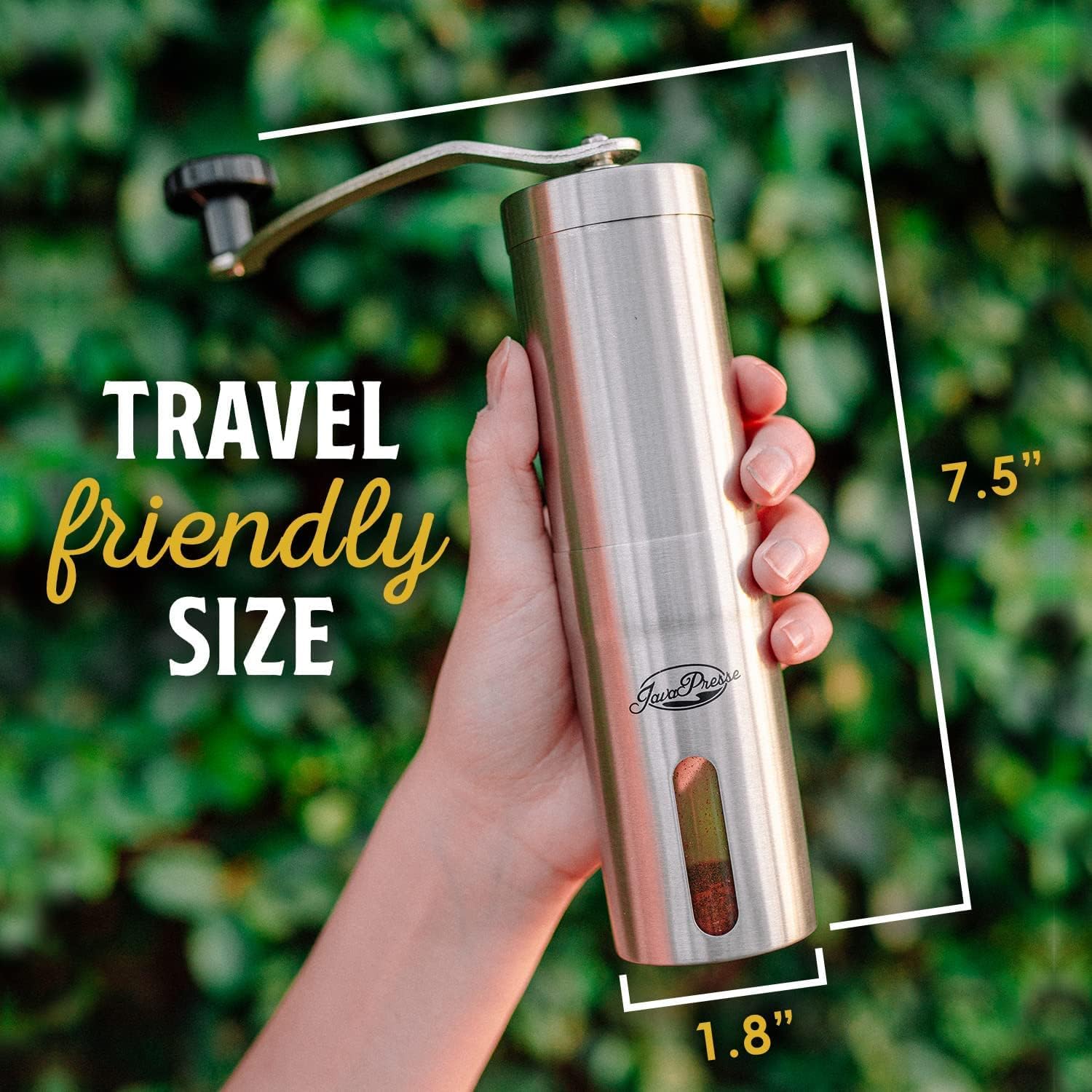 JavaPresse Manual Stainless Steel Coffee Grinder with Conical Burr, 18 Settings F152