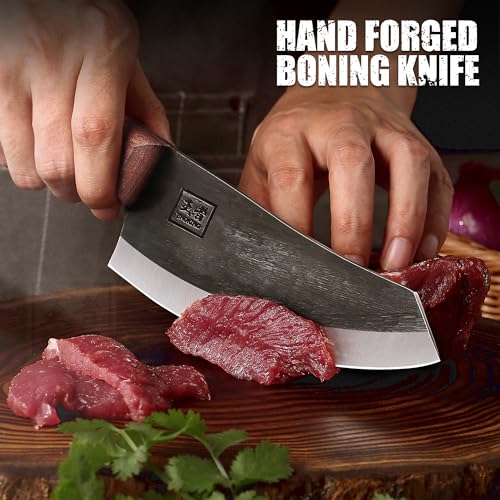 ENOKING Nakiri Knife 6.6 Inch High Carbon Steel with Leather Sheath S5905