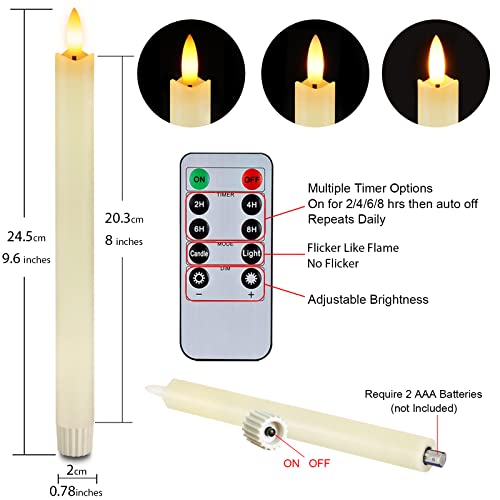 Flameless Taper Candles with Remote Timer, White LED Battery Operated 9.6 Inch q7