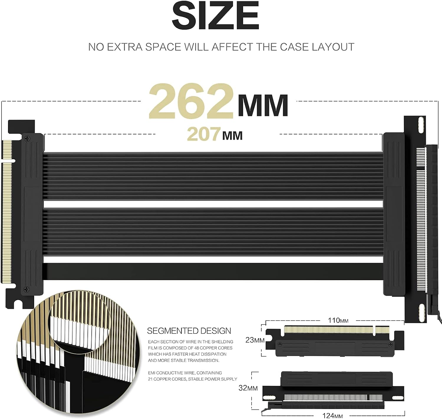 PCIE 4.0 16x Shielded Riser Cable for GPU Extension 20CM-90 k7
