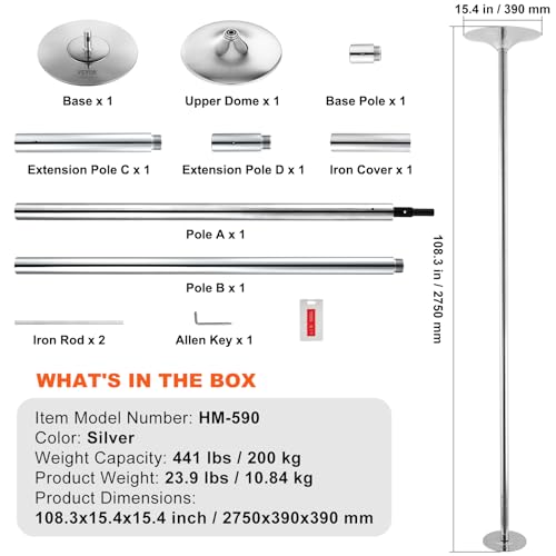 Dancing Pole Spinning Static Portable Removable Stainless Steel Fitness Pole q7k