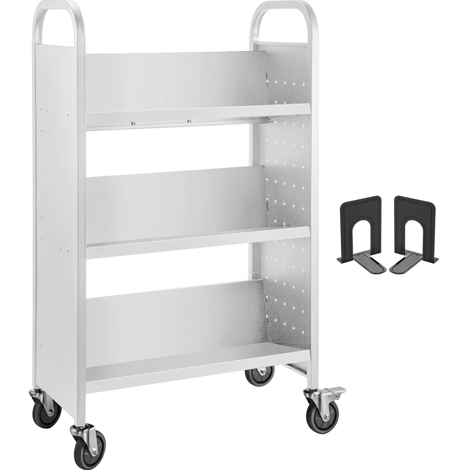 BENTISM Book Cart Library Cart 200 lbs Capacity with V-Shaped Shelves in White