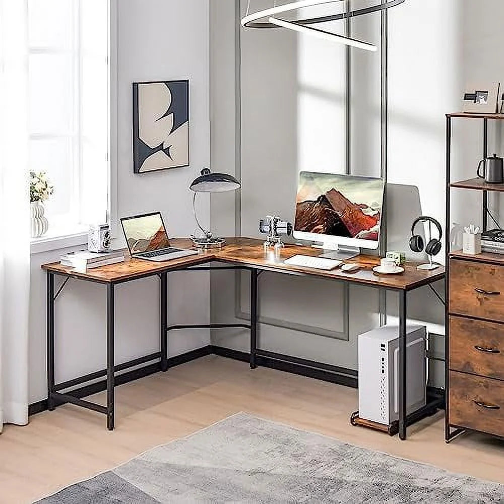 HJZBNONE L-Shaped Desk with CPU Stand 66 Inch Wooden Corner Desk Black B280