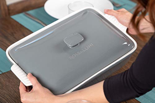 Stoneware Casserole Dish with Lid, 3.2 Quart, 11 by 9 Inch, Grey Q768348