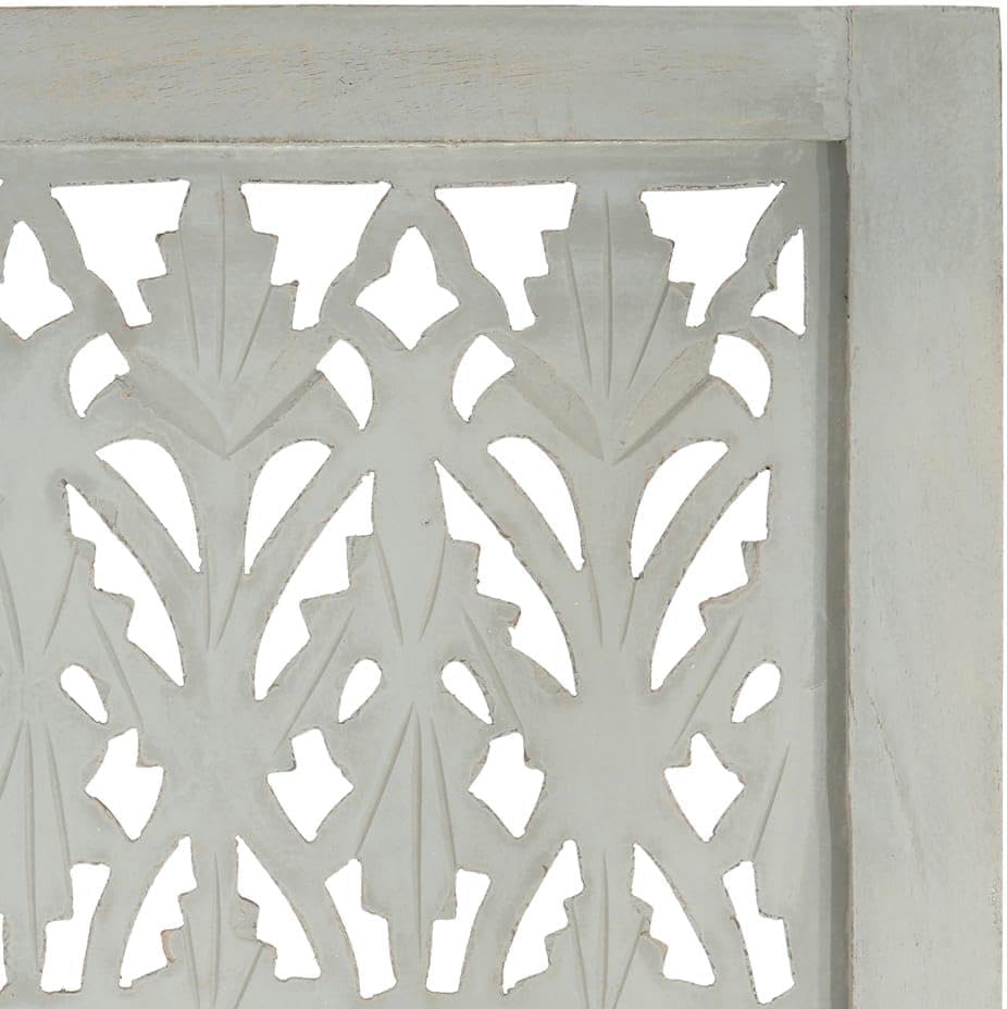 Hand-Carved 3-Panel Gray Wood Room Divider Screen J4918