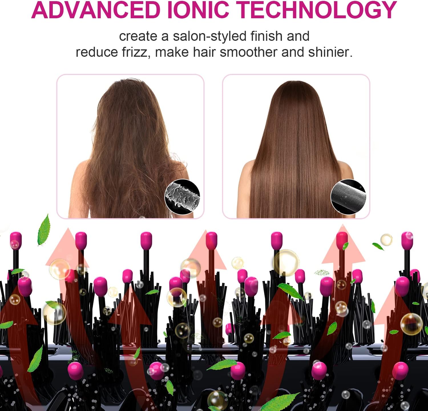 Professional 4 in 1 Hot Negative Ion Anti-Frizz Blowout Hair Dryer Brush D6604