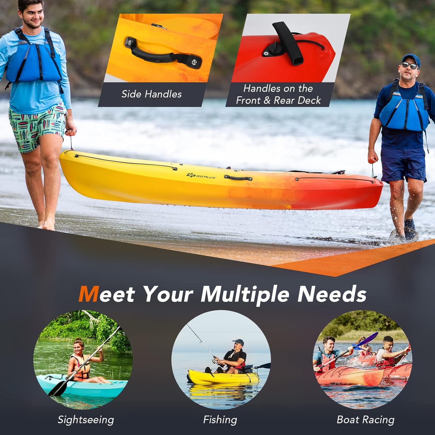 10.2FT Sit-On-Top Fishing Kayak with Aluminum Paddle & Bungee Storage X195190