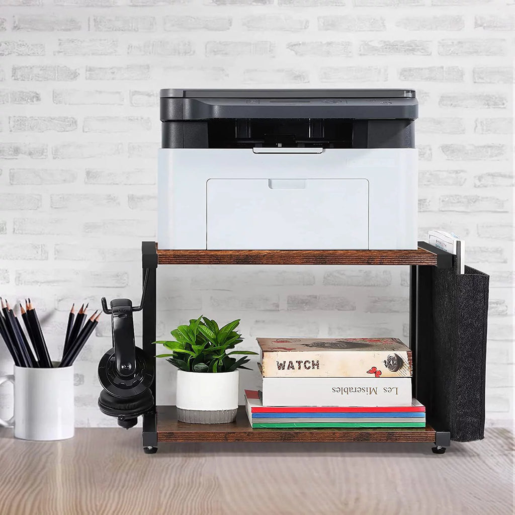 2-Tier Mobile Printer Stand with Storage, Under Desk Cart V92862
