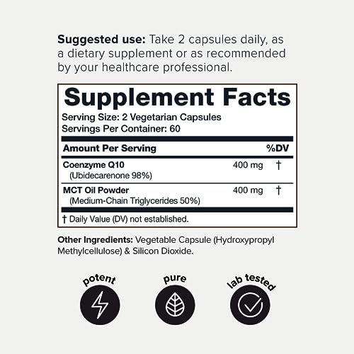 CoQ10 400mg Supplement with MCT Oil, 60 Veggie Capsules k7