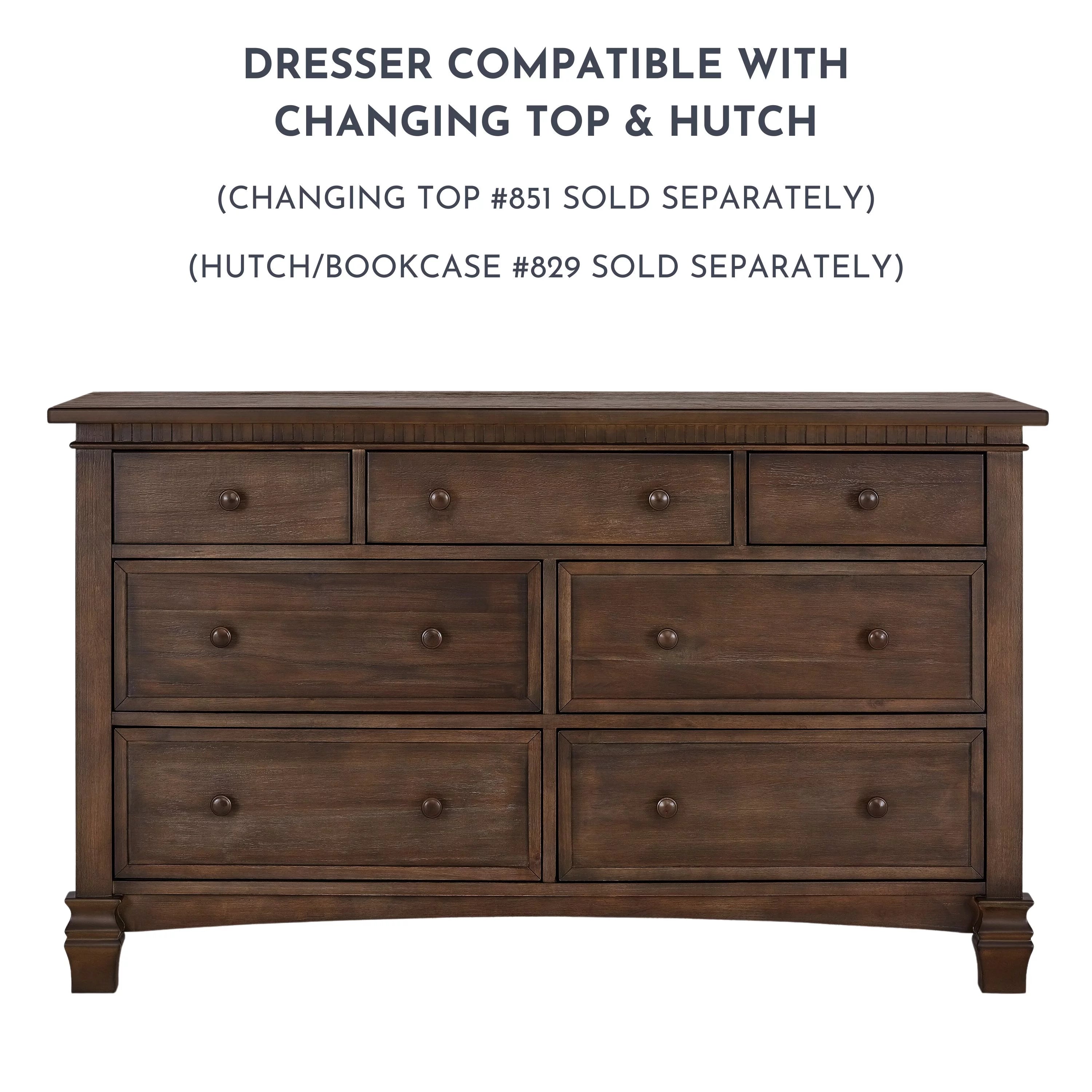 Evolur Cheyenne and Santa Fe Double Dresser, Antique Brown, 7 Drawers D298