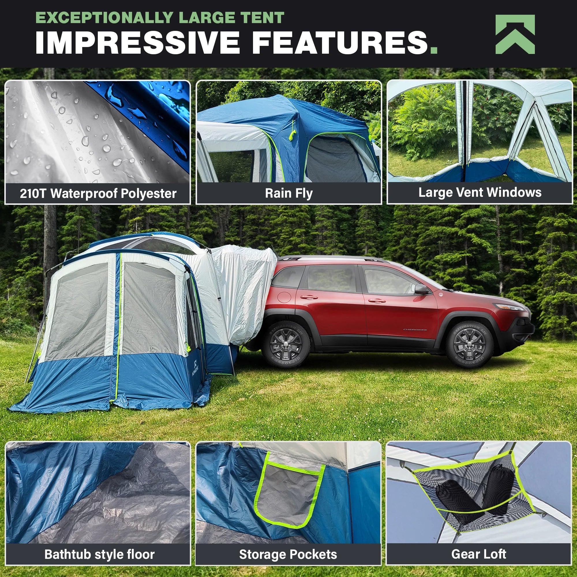 10-Person SUV Camping Tent with 2 Screen Rooms Rainfly k7m