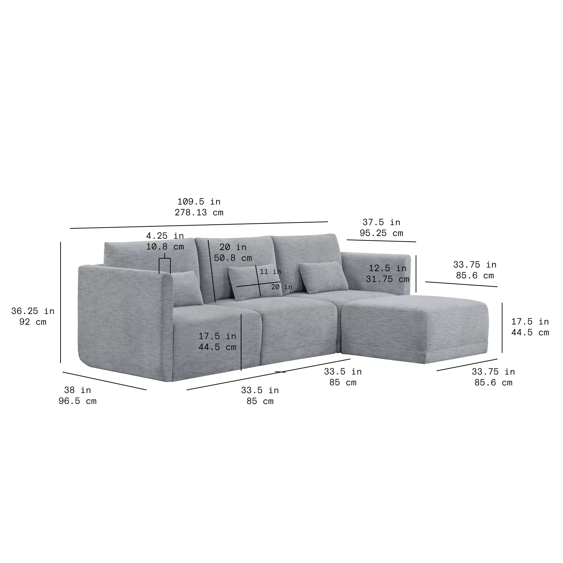 Modular Sectional Sofa with Ottoman Gray Fabric k7p