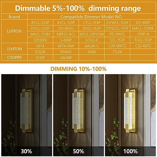 Crystal Wall Sconce LED Vanity Light Gold 15in 2 Pack a7