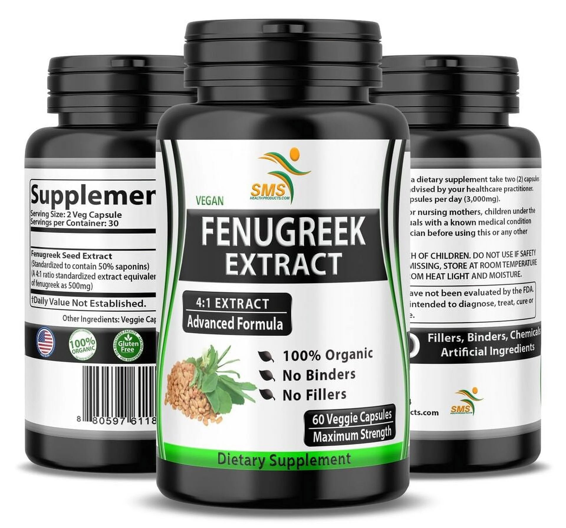 Fenugreek Seed Pills 2000mg Organic, 60 Veggie Capsules S2481