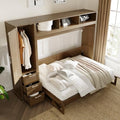 Modern Full Size Murphy Bed with Wardrobe,Storage Drawers and Open Shelves,Solid Wood Wall Bed Frame for Bedroom Guest Room Home Office Study,Easy Assembly (Antique Grey, Full)
